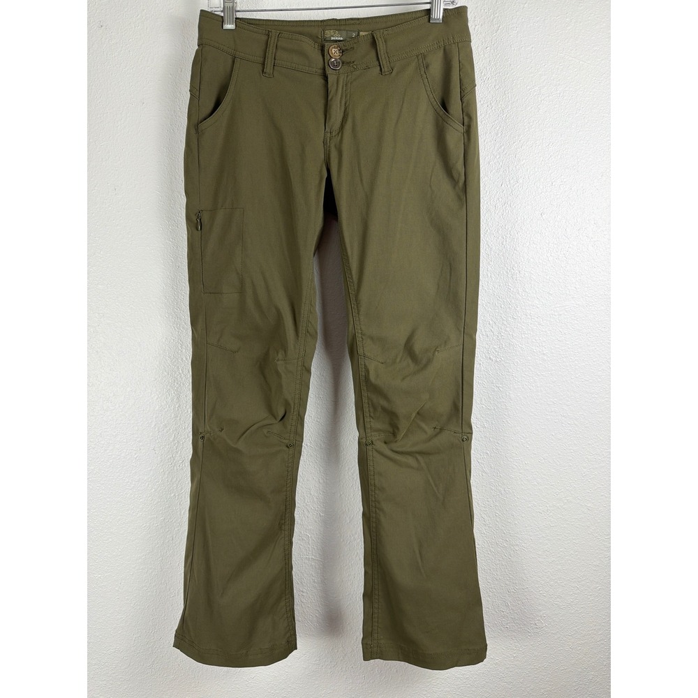 Prana Halle Hiking Pants Womens 2 Short Olive Green Roll Up Zion Stretch Cargo